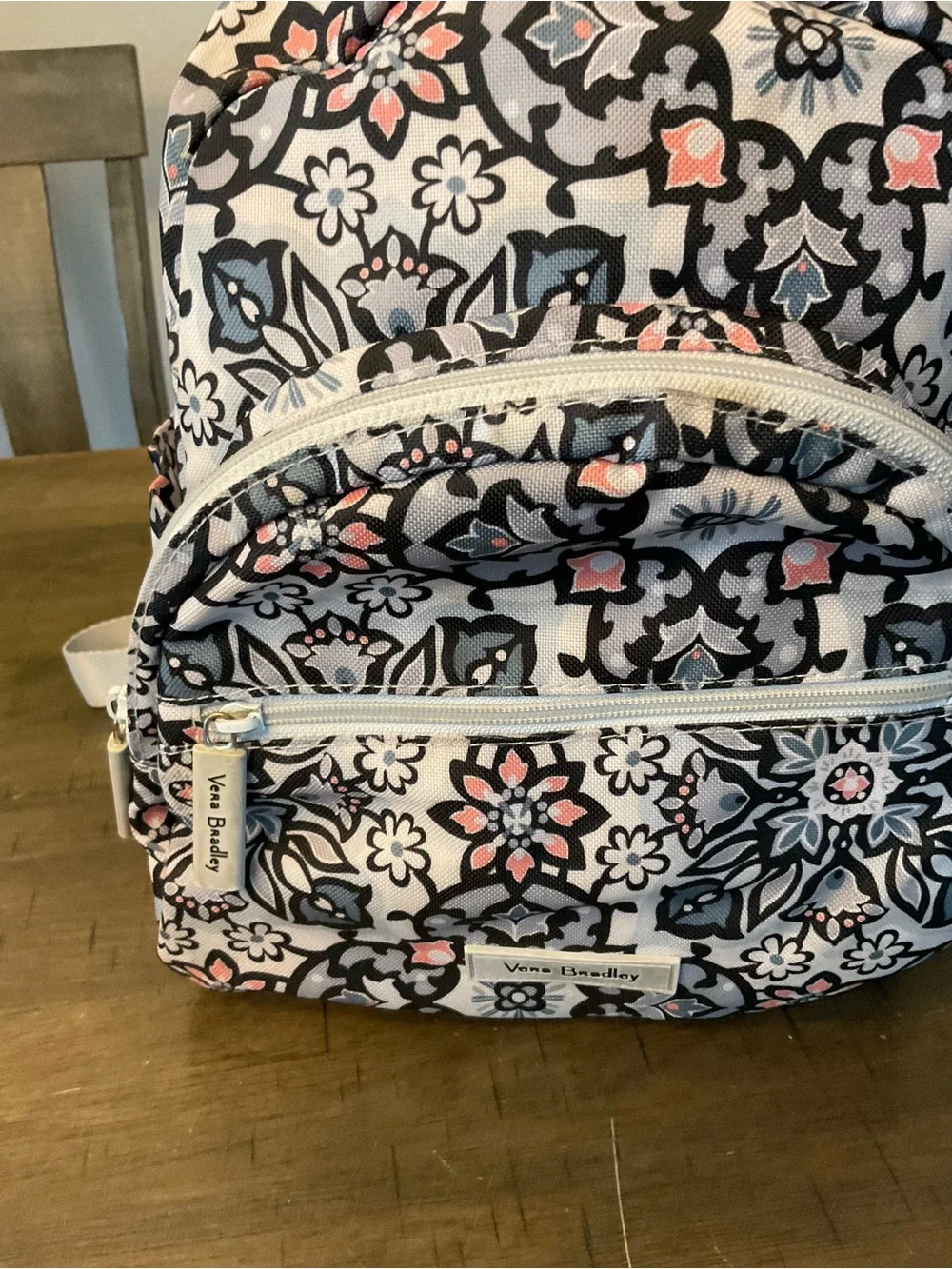 Vera Bradley Compact Backpack Lighten Up Grey Purple Mimosa Medallion Floral